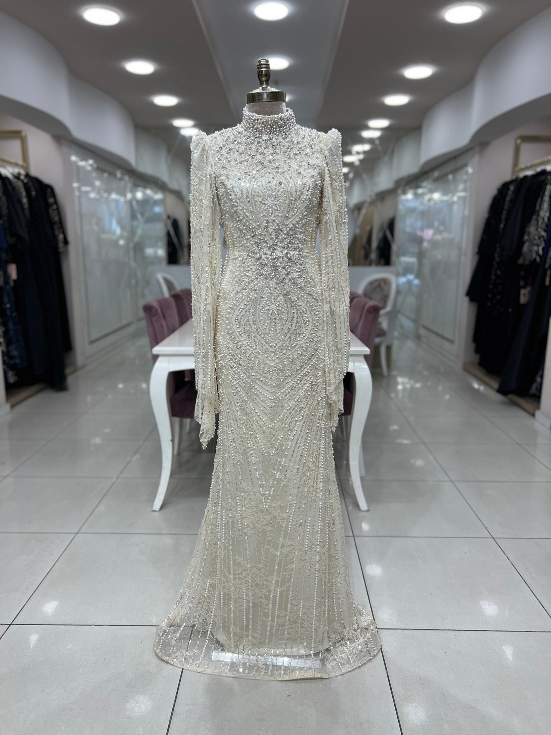 Camellia Evening Dress - Beige