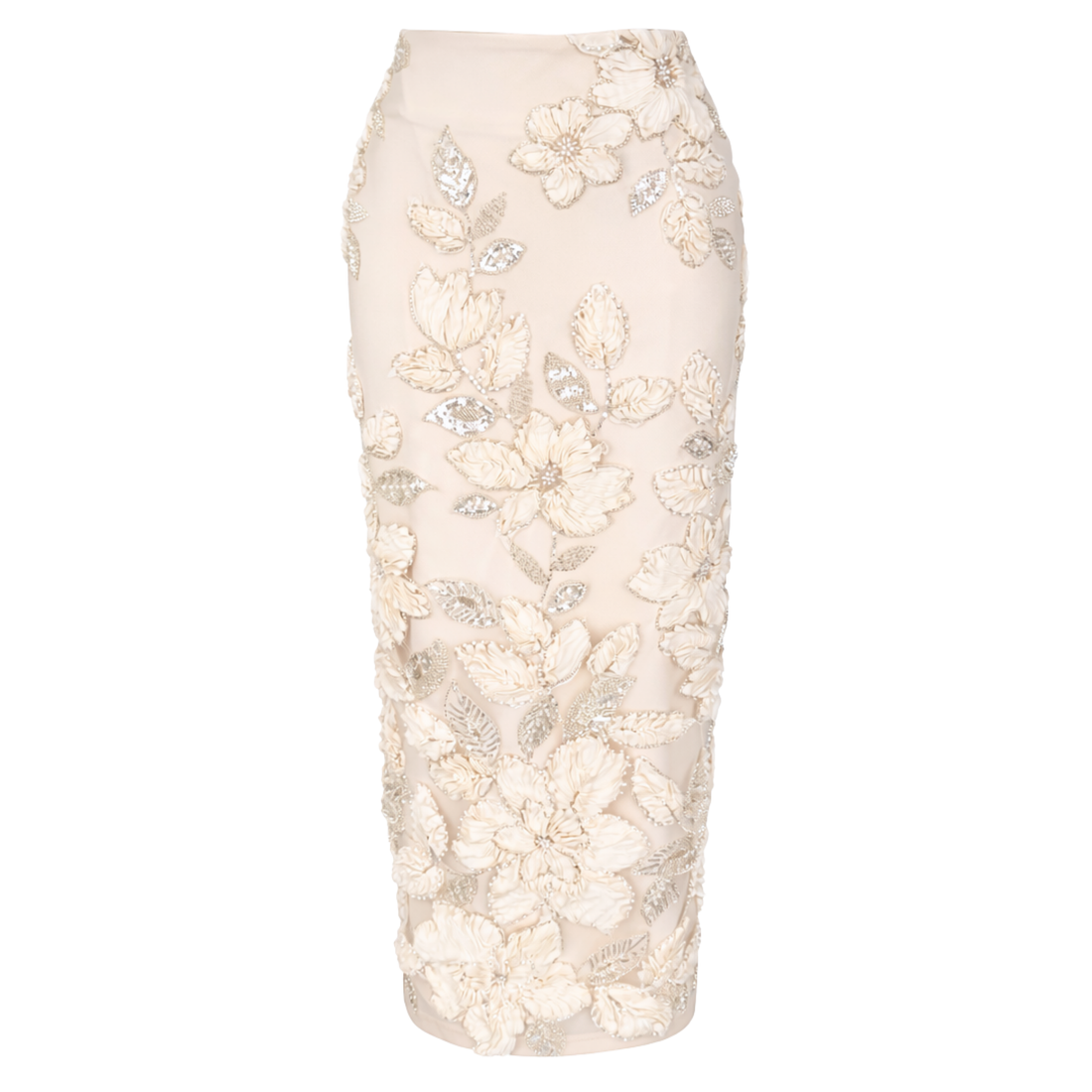 Elegant Beaded Maxi Evening Gown - White