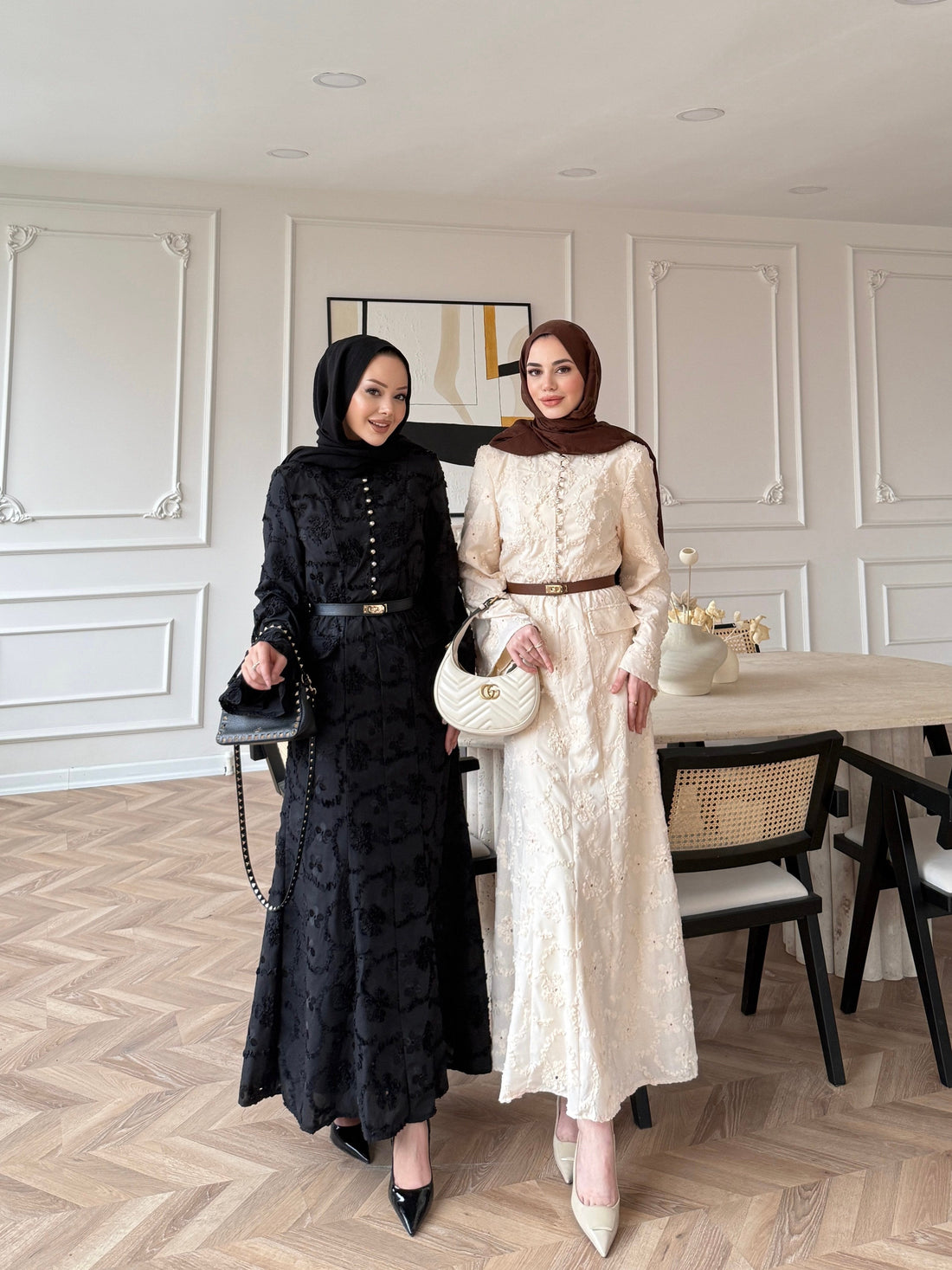 Black Guipure Lace Maxi Dress with Button Detail — Modest Formal Evening Wear