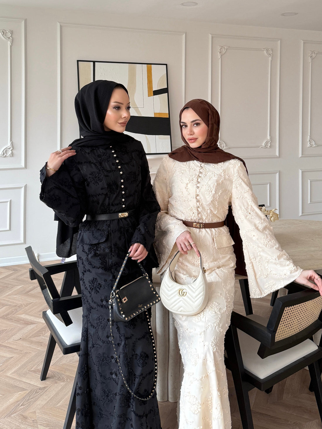 Black Guipure Lace Maxi Dress with Button Detail — Modest Formal Evening Wear