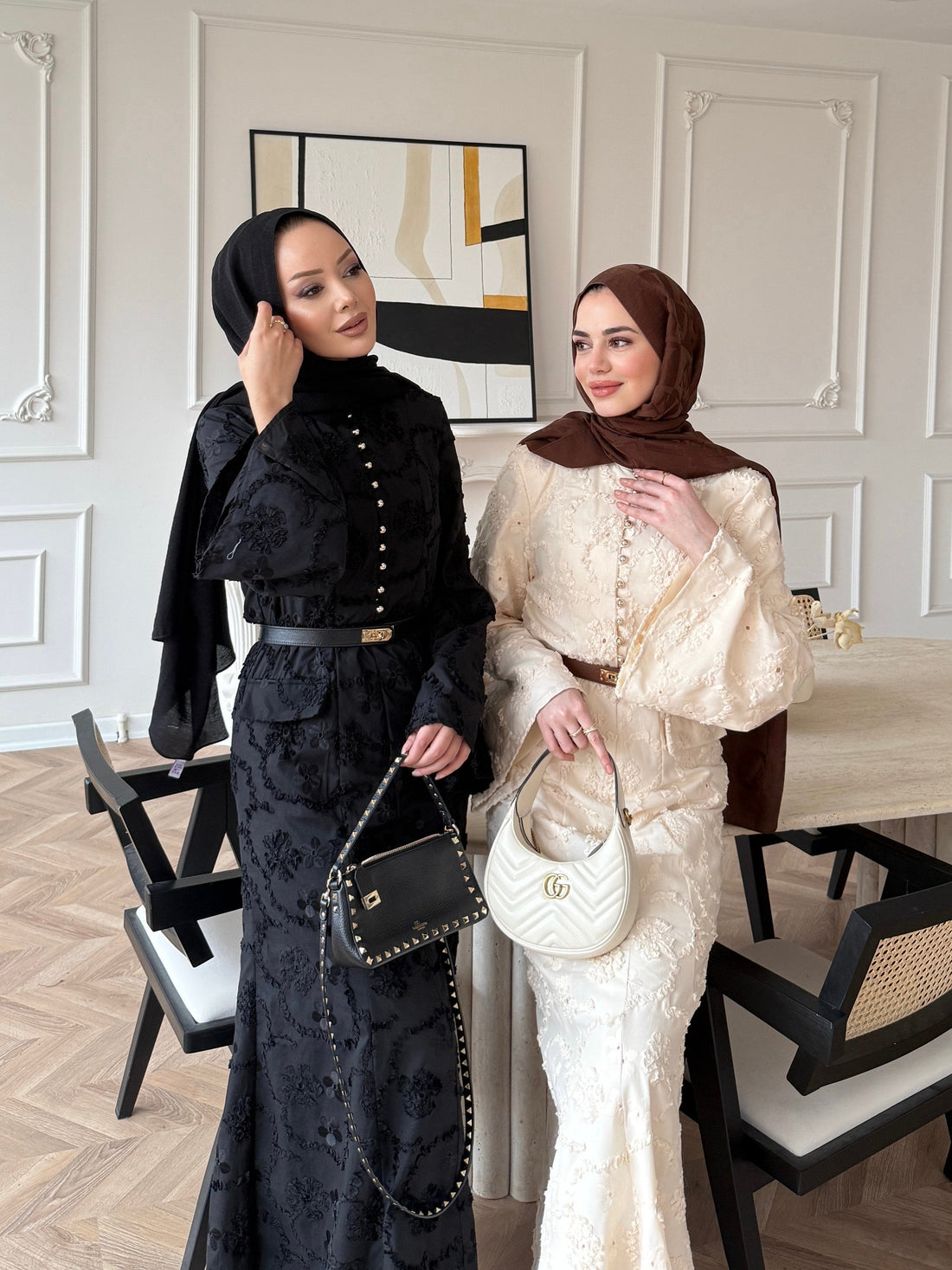 Black Guipure Lace Maxi Dress with Button Detail — Modest Formal Evening Wear