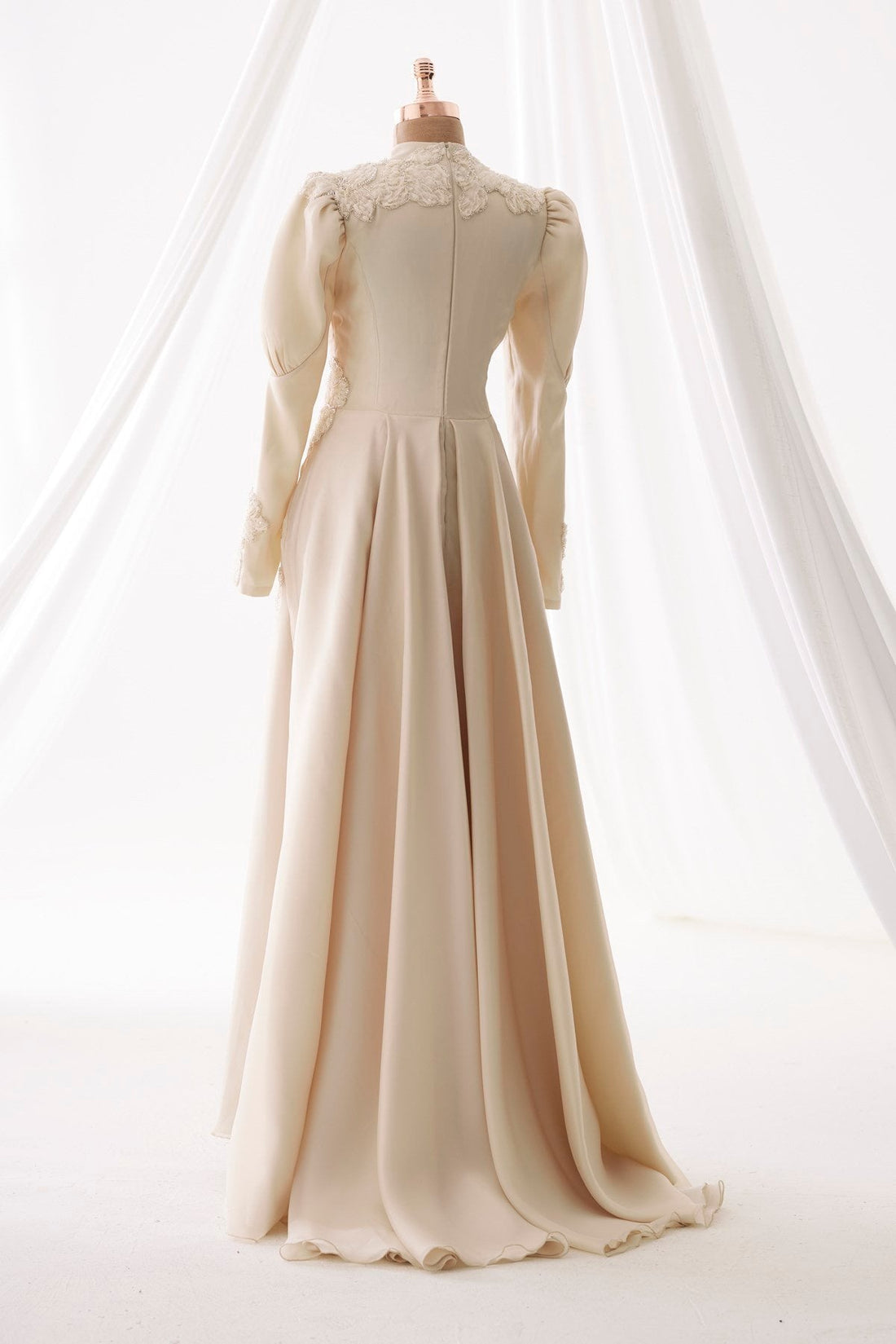 Amber Embellished Modest Evening Dress - Beige