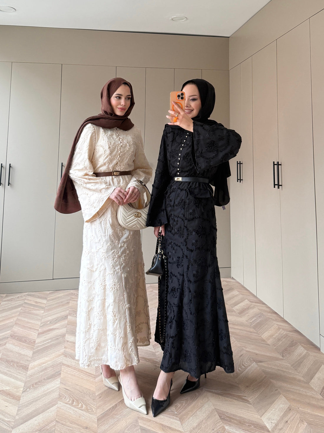 Black Guipure Lace Maxi Dress with Button Detail — Modest Formal Evening Wear
