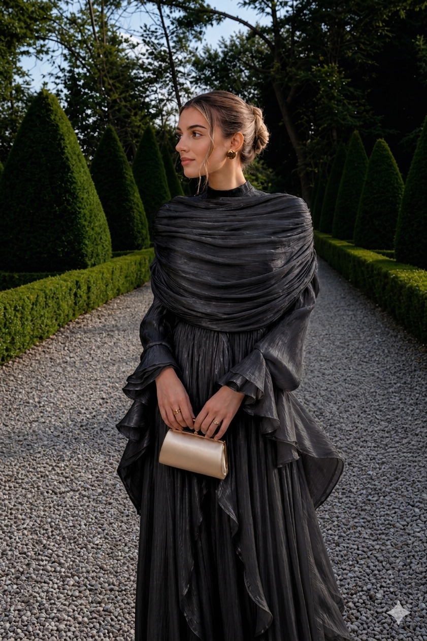 Black Chiffon Modest Evening Gown
