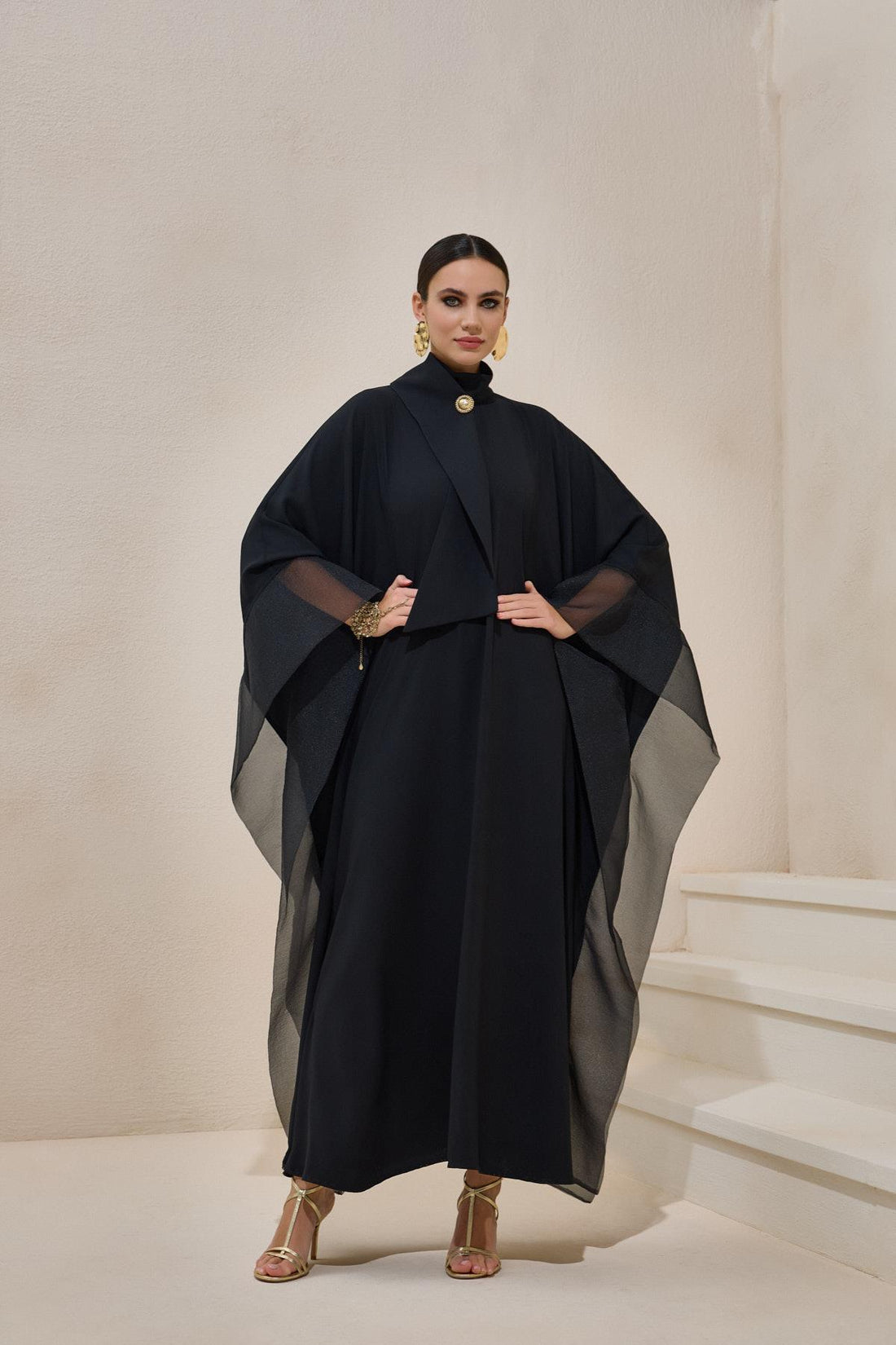 Black Organza Detailed Kaftan Dress - sonafey