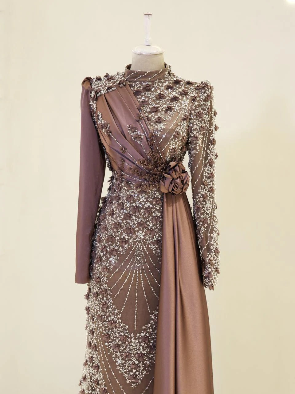 Darelia Textured Feather-Effect Gown- Brown