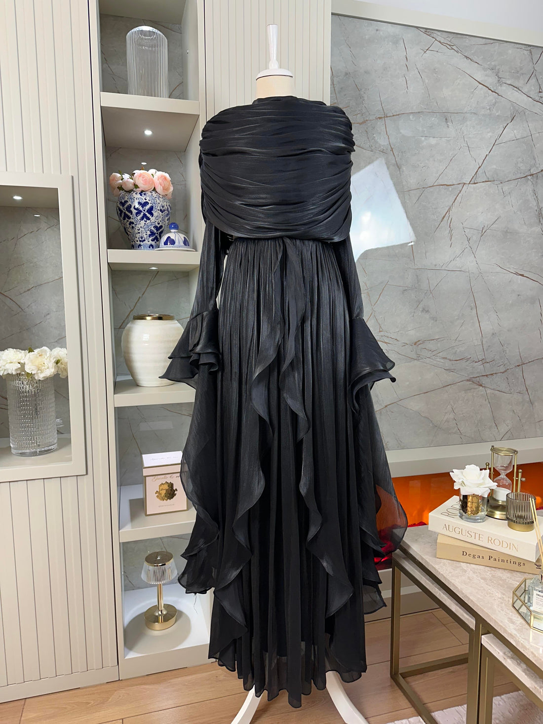 Black Chiffon Modest Evening Gown