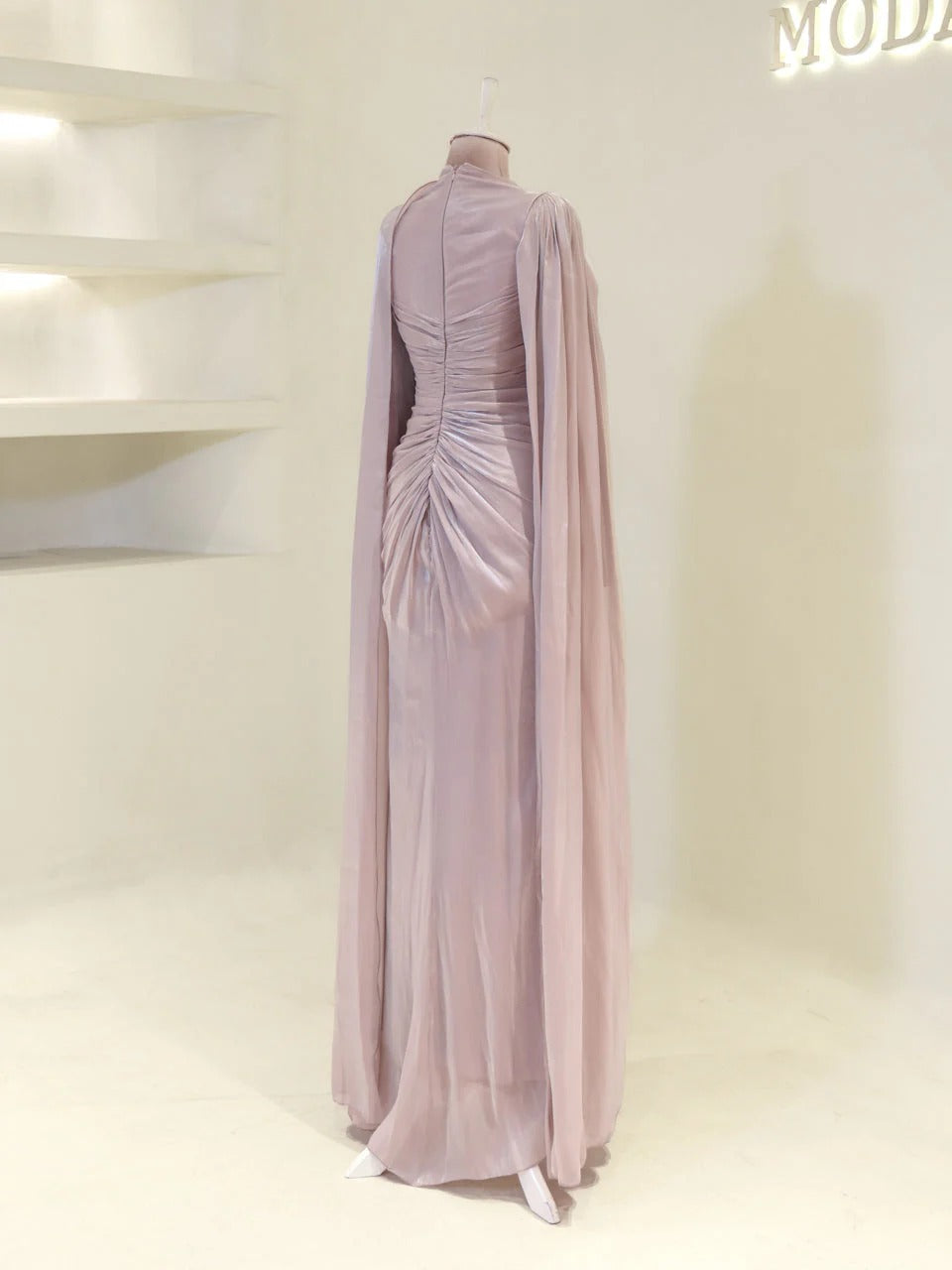 Fairuz Evening Dress with Cape Detail - Poudra
