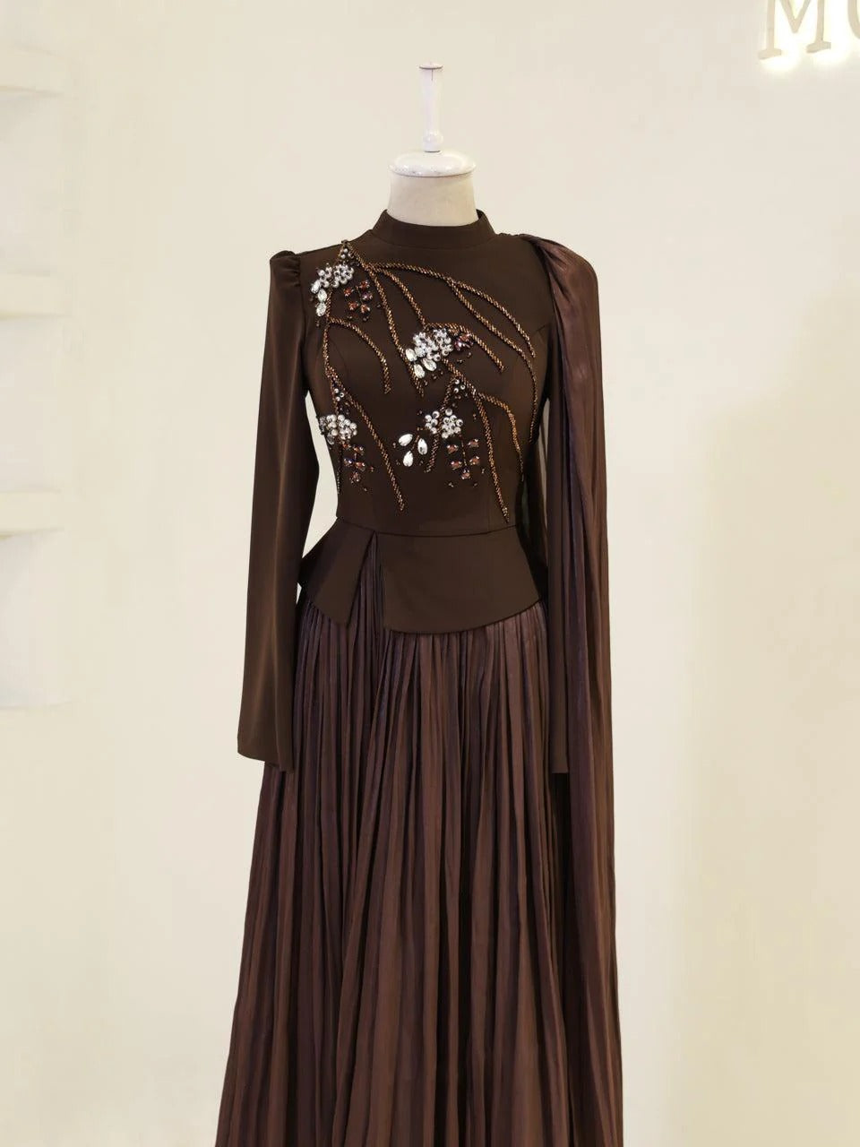 Beaded Embellished Maxi Evening Dress for Formal Events - Brown