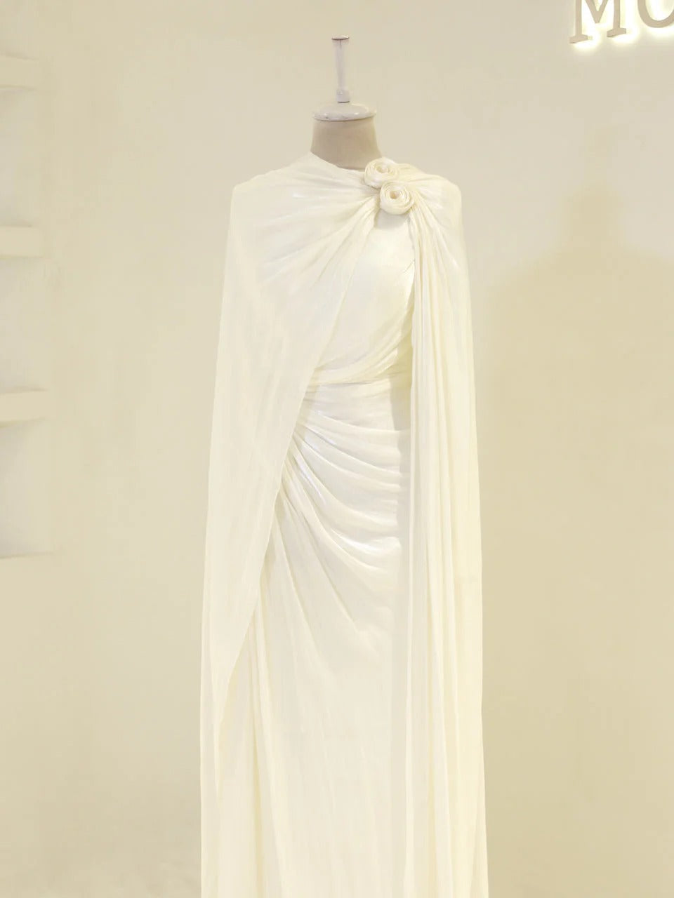 Orchid Fabric Flare Modest Evening Dress - Cream