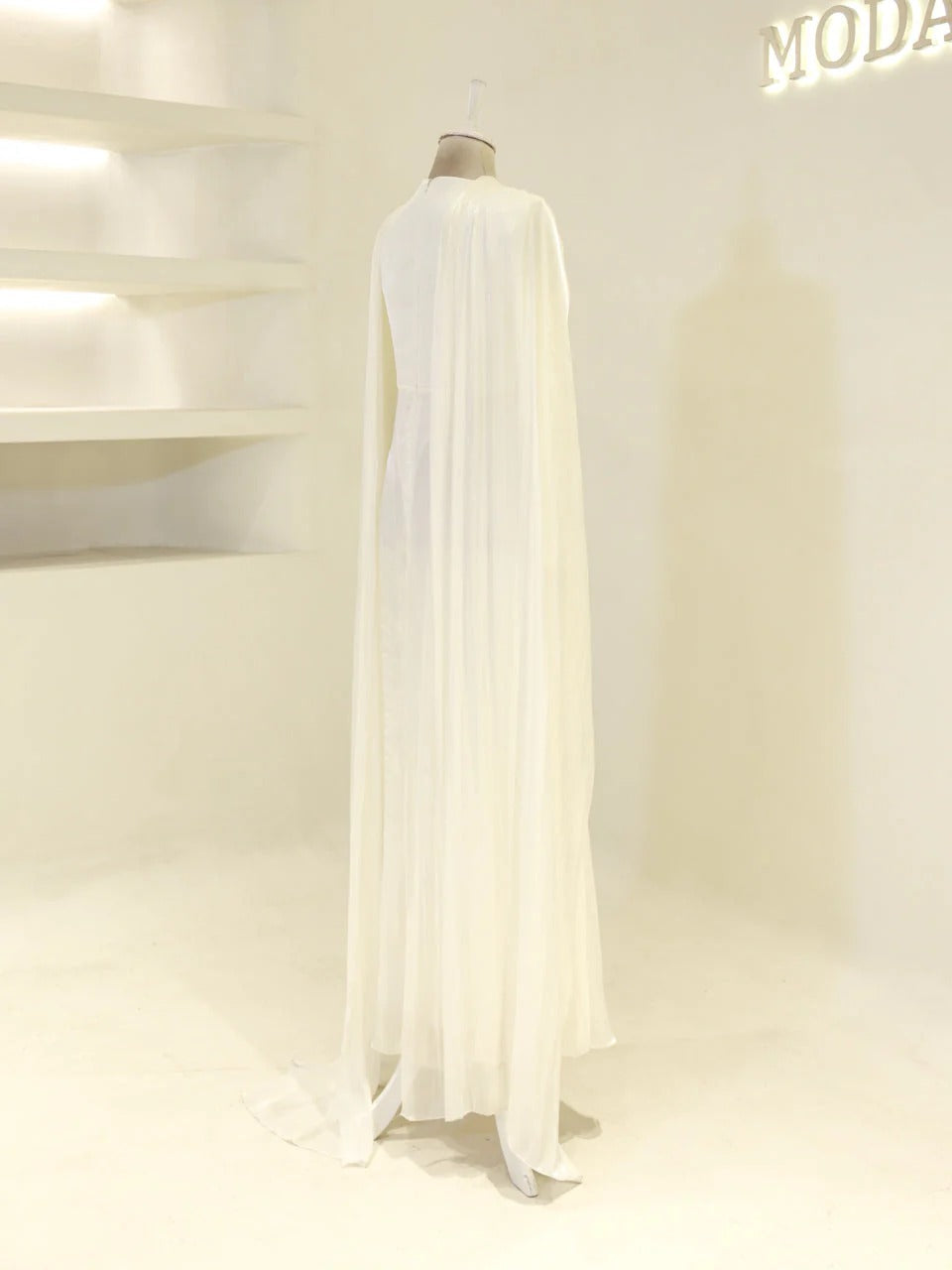 Orchid Fabric Flare Modest Evening Dress - Cream