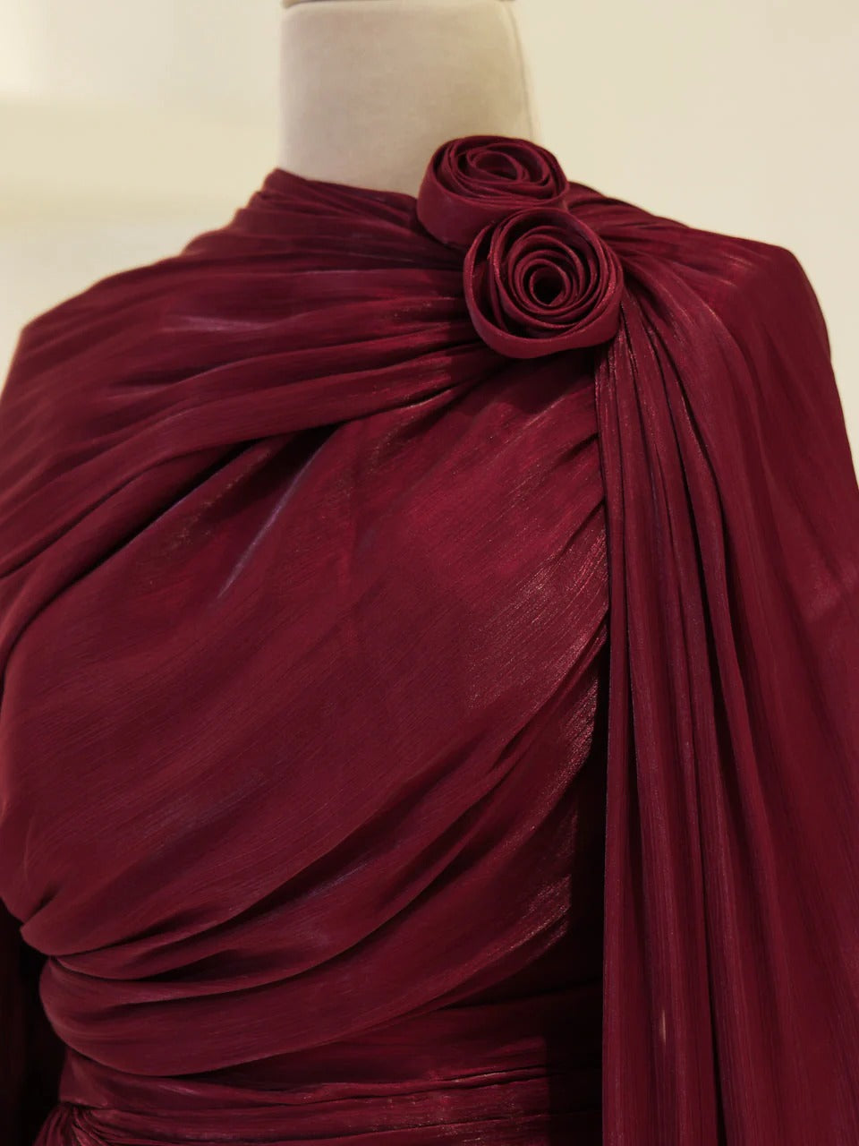 Orchid Fabric Flare Modest Evening Dress - Burgundy
