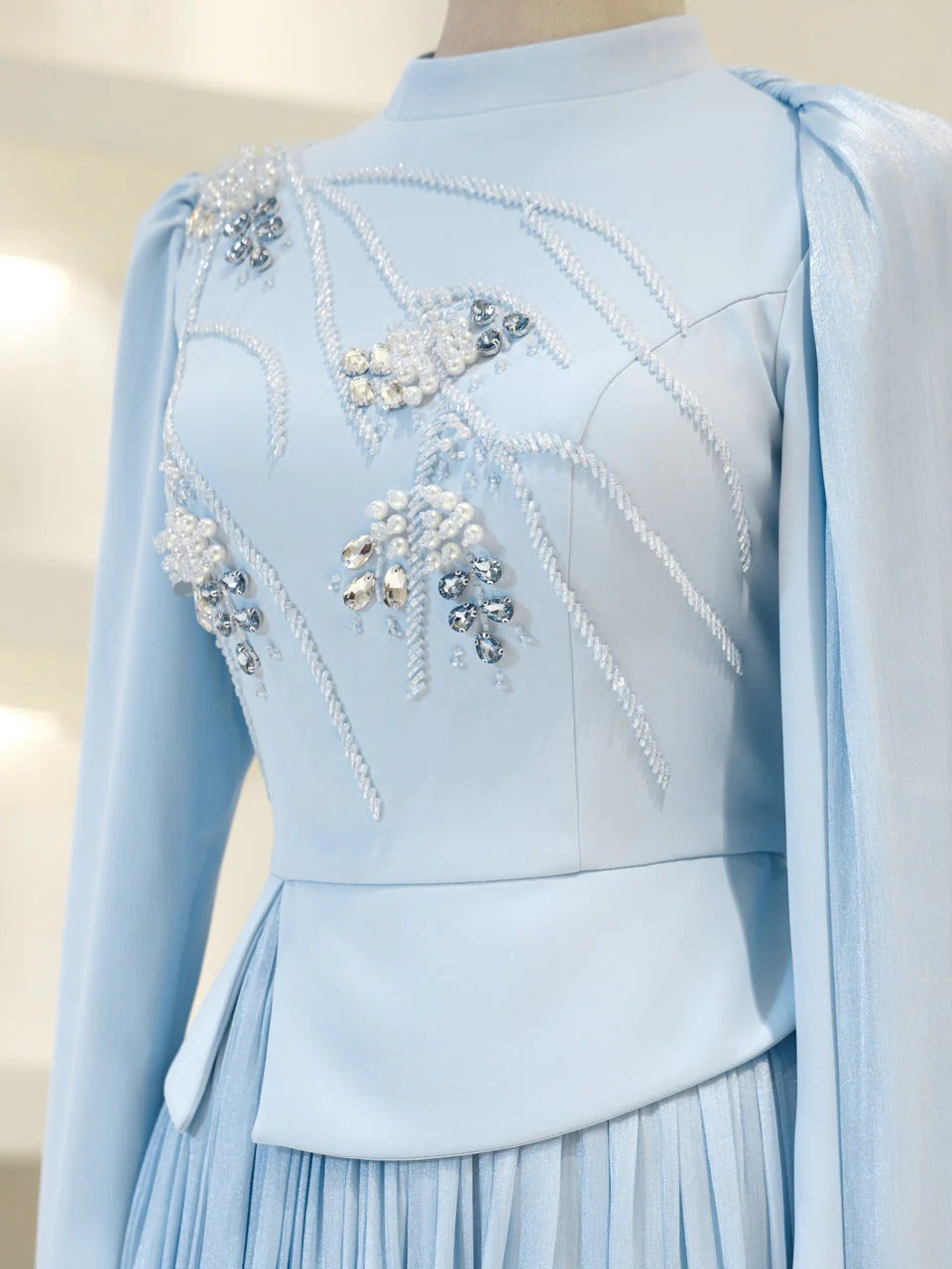 Beaded Embellished Maxi Evening Dress for Formal Events - Baby Blue