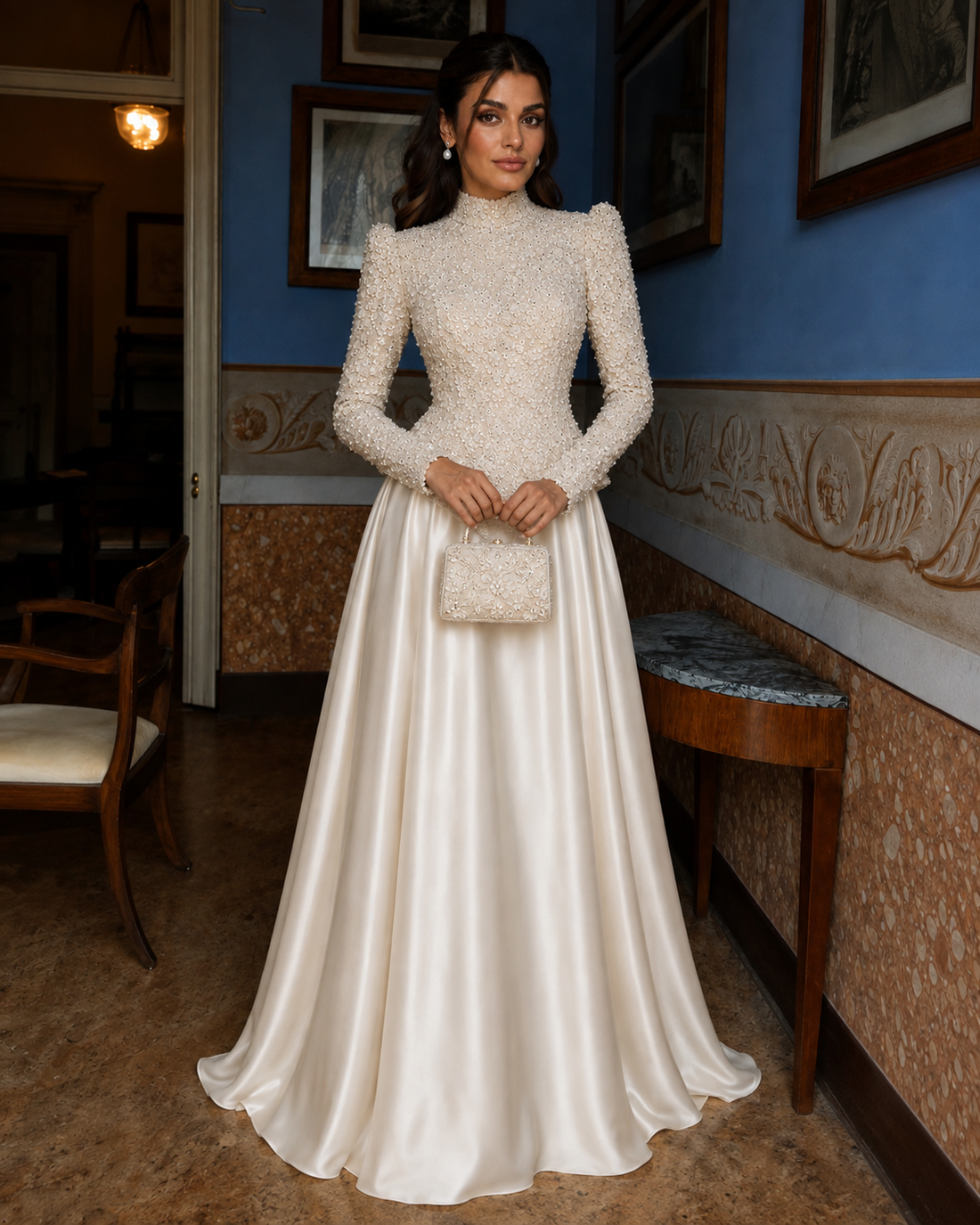 Raya Beaded Evening Dress - Ivory