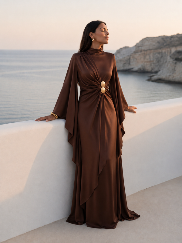 Amara Chocolate Satin Evening Dress