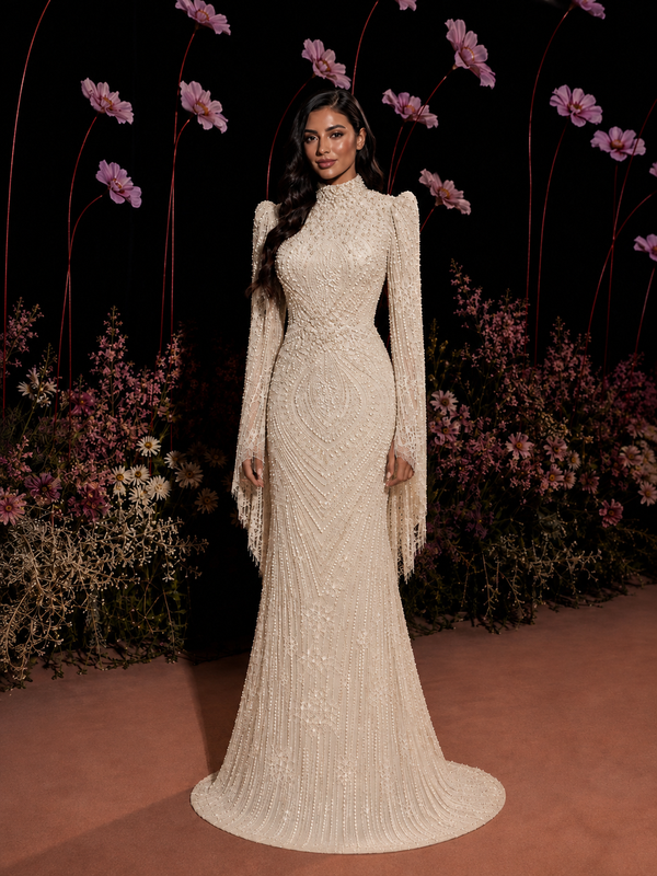 Camellia Evening Dress - Beige