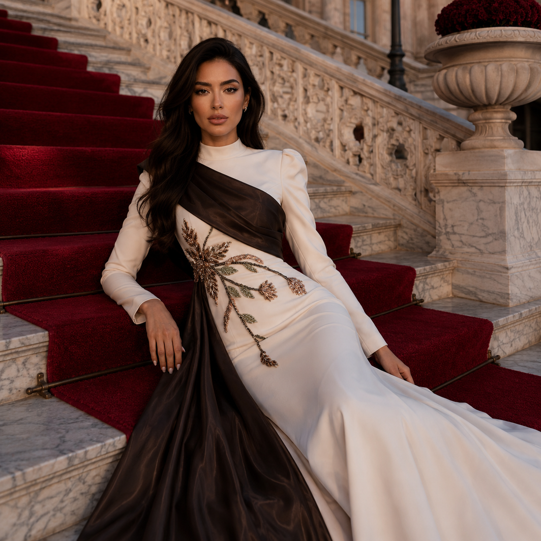 Rosalie Cream Embroidered Evening Gown