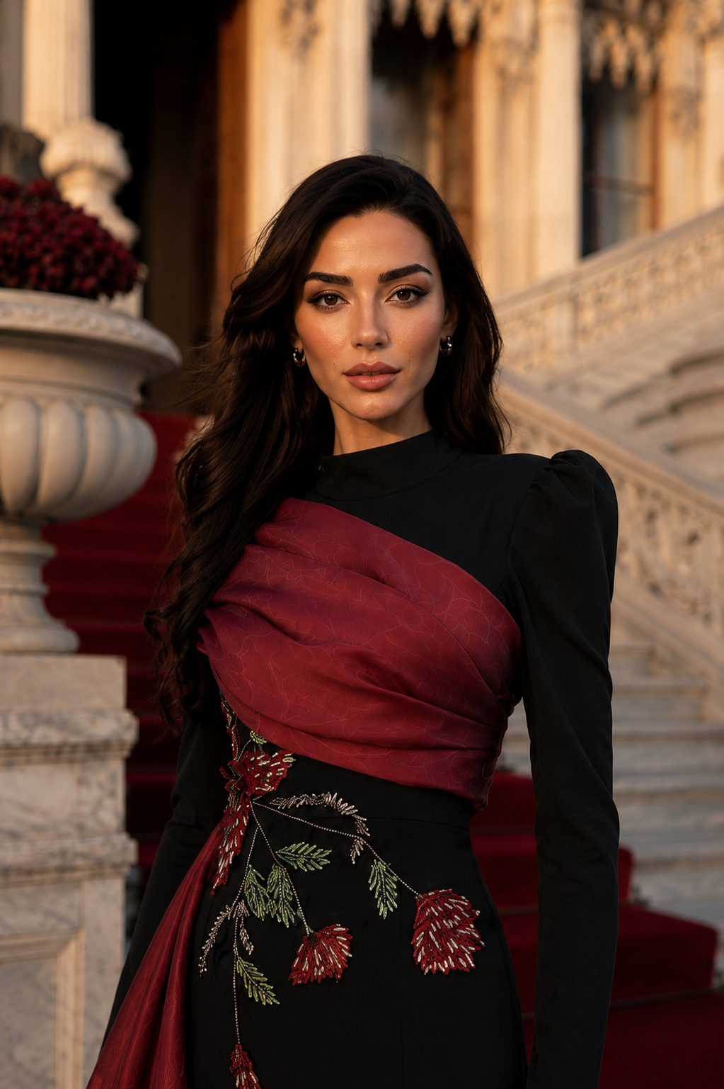 Rosalie Red Embroidered Evening Gown
