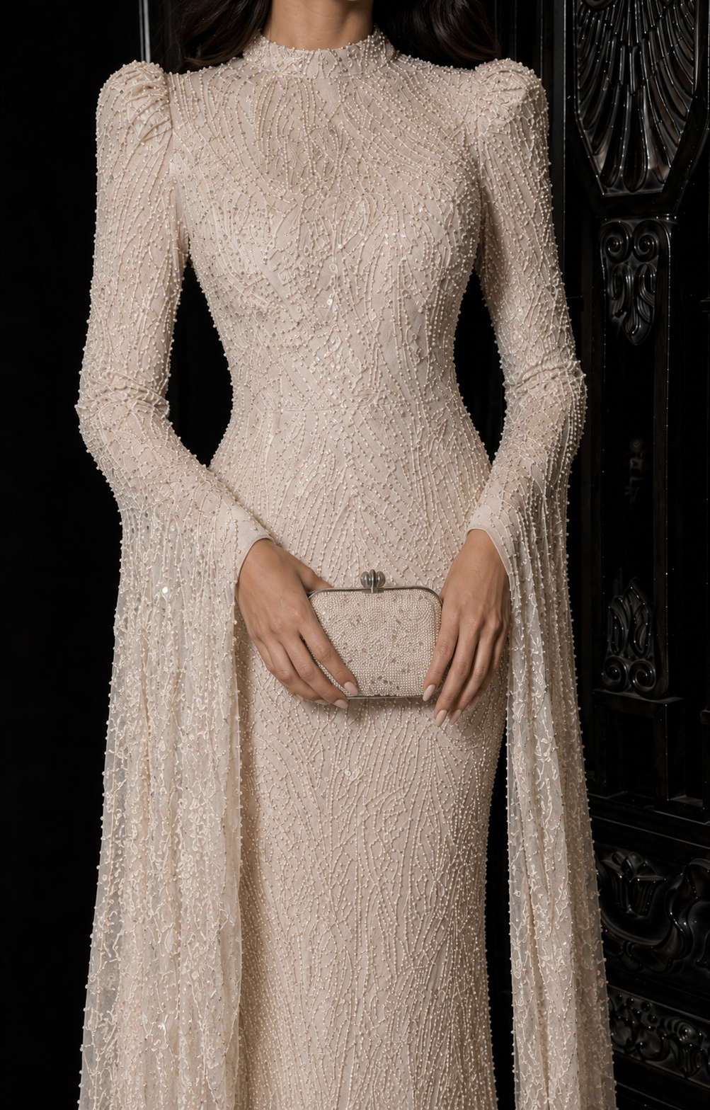 Noir Rose Evening Dress - Beige