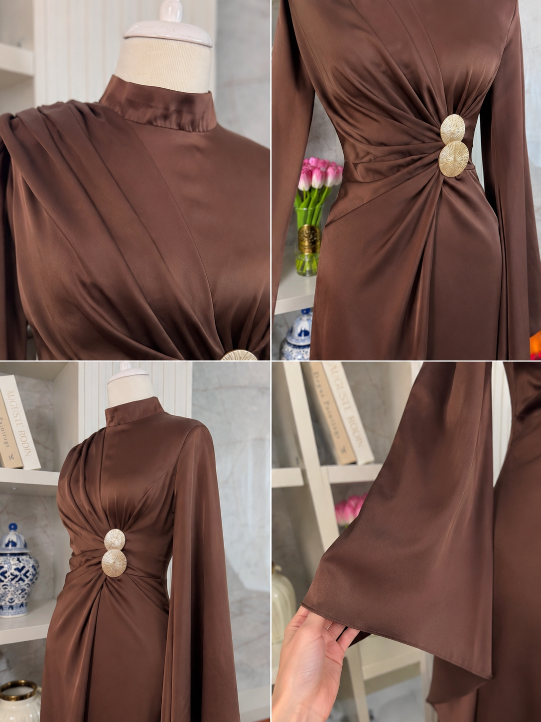 Amara Chocolate Satin Evening Dress