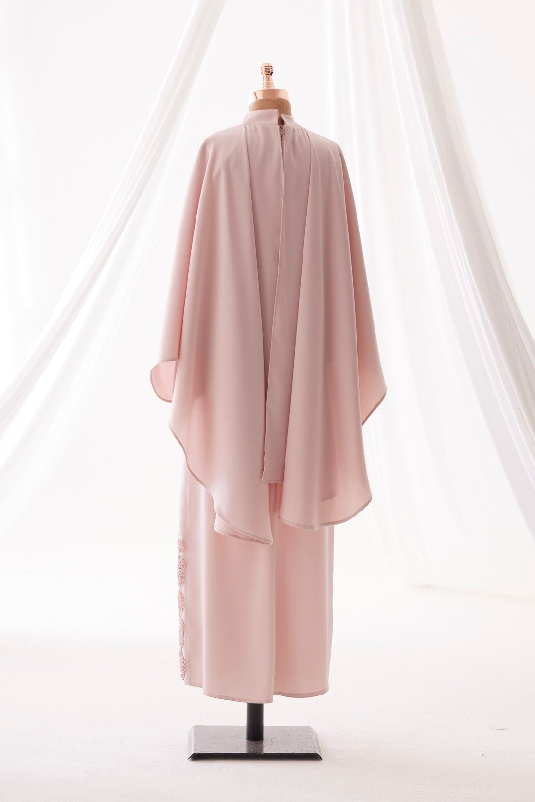 Soraya Stone-Embellished Modest Satin Cape Pencil Dress - Evening Dress - Poudra