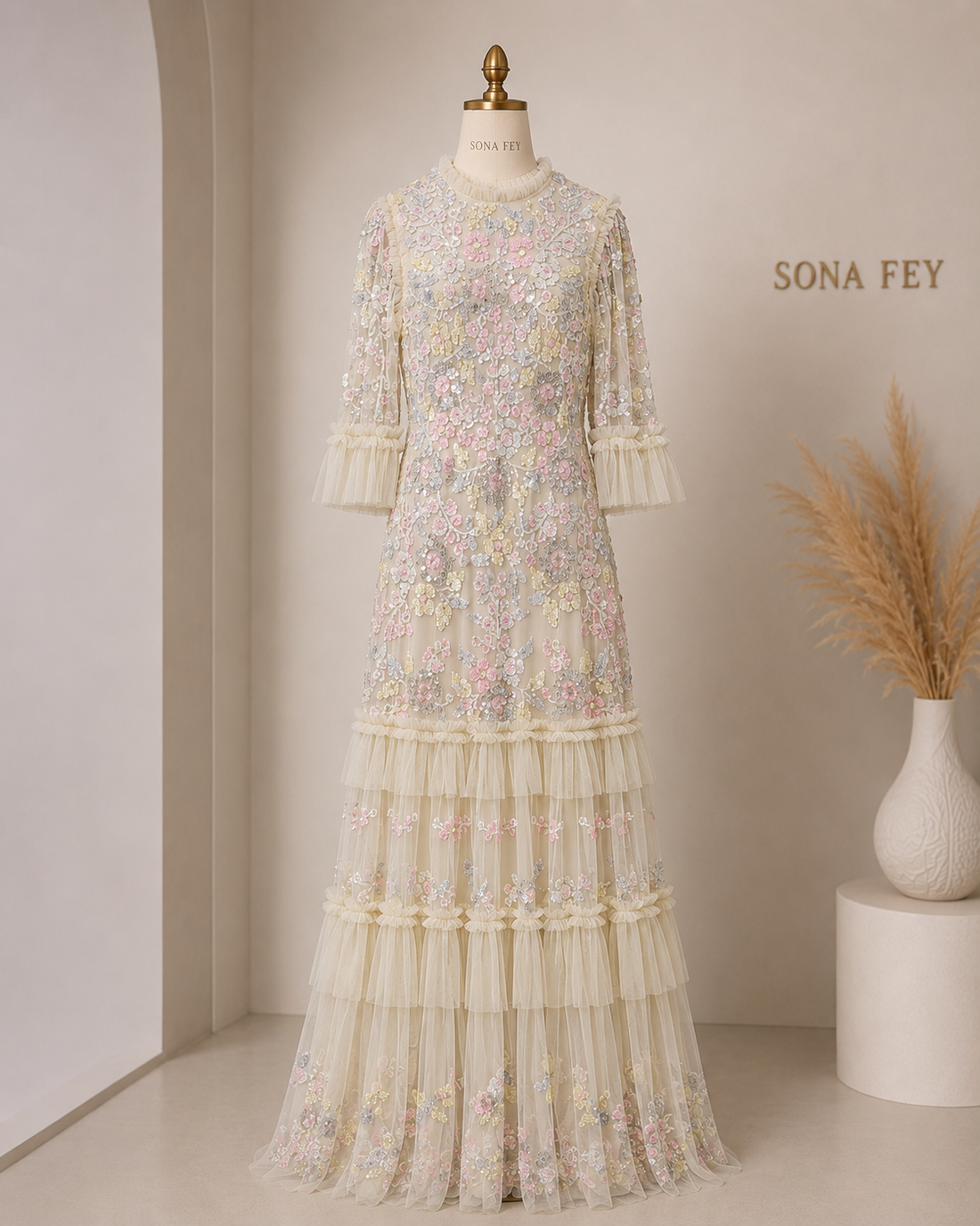 Couture Najma Evening Dress - Beige