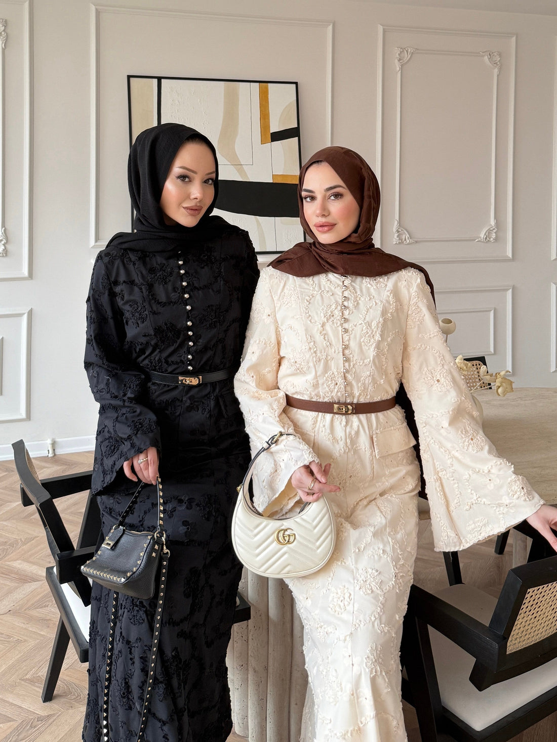 Black Guipure Lace Maxi Dress with Button Detail — Modest Formal Evening Wear