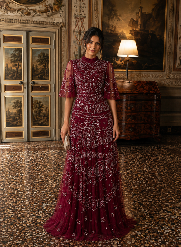 Couture Inaya Evening Dress - Burgundy