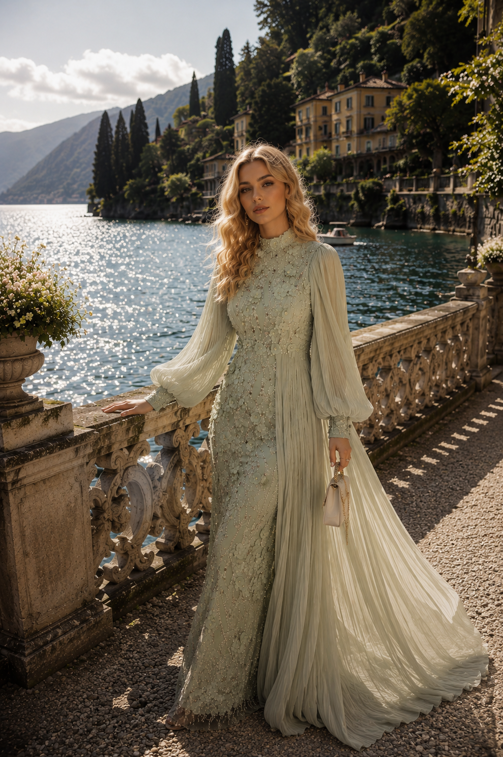Roxanne Beaded Modest Evening Gown - Mint