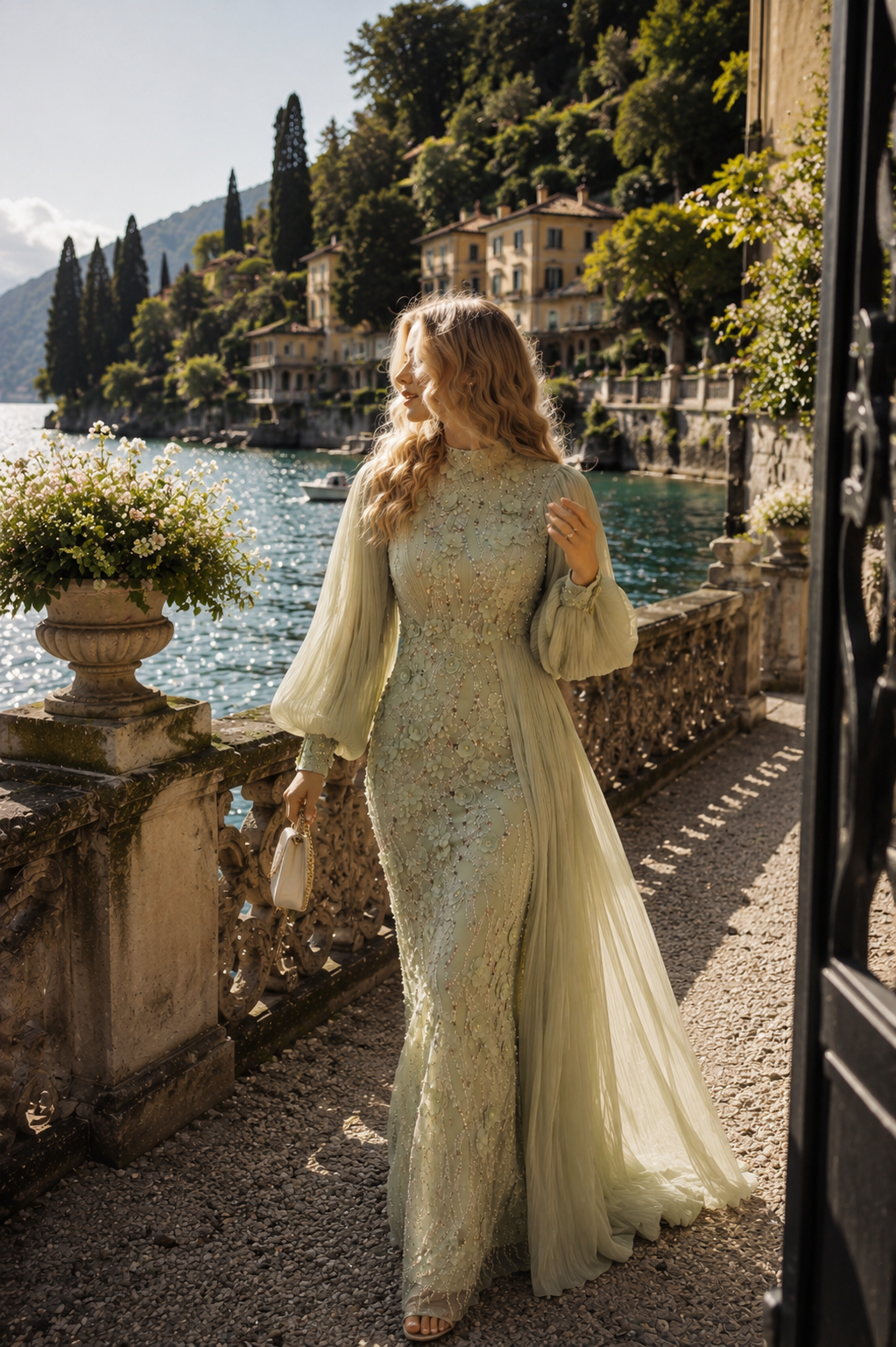 Roxanne Beaded Modest Evening Gown - Mint