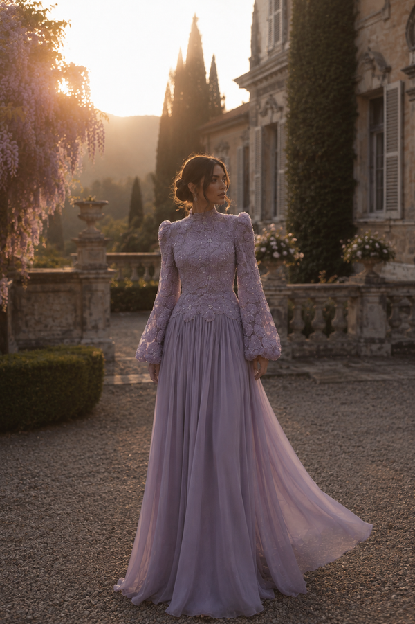 Arwen Embroidered Balloon Sleeve Gown