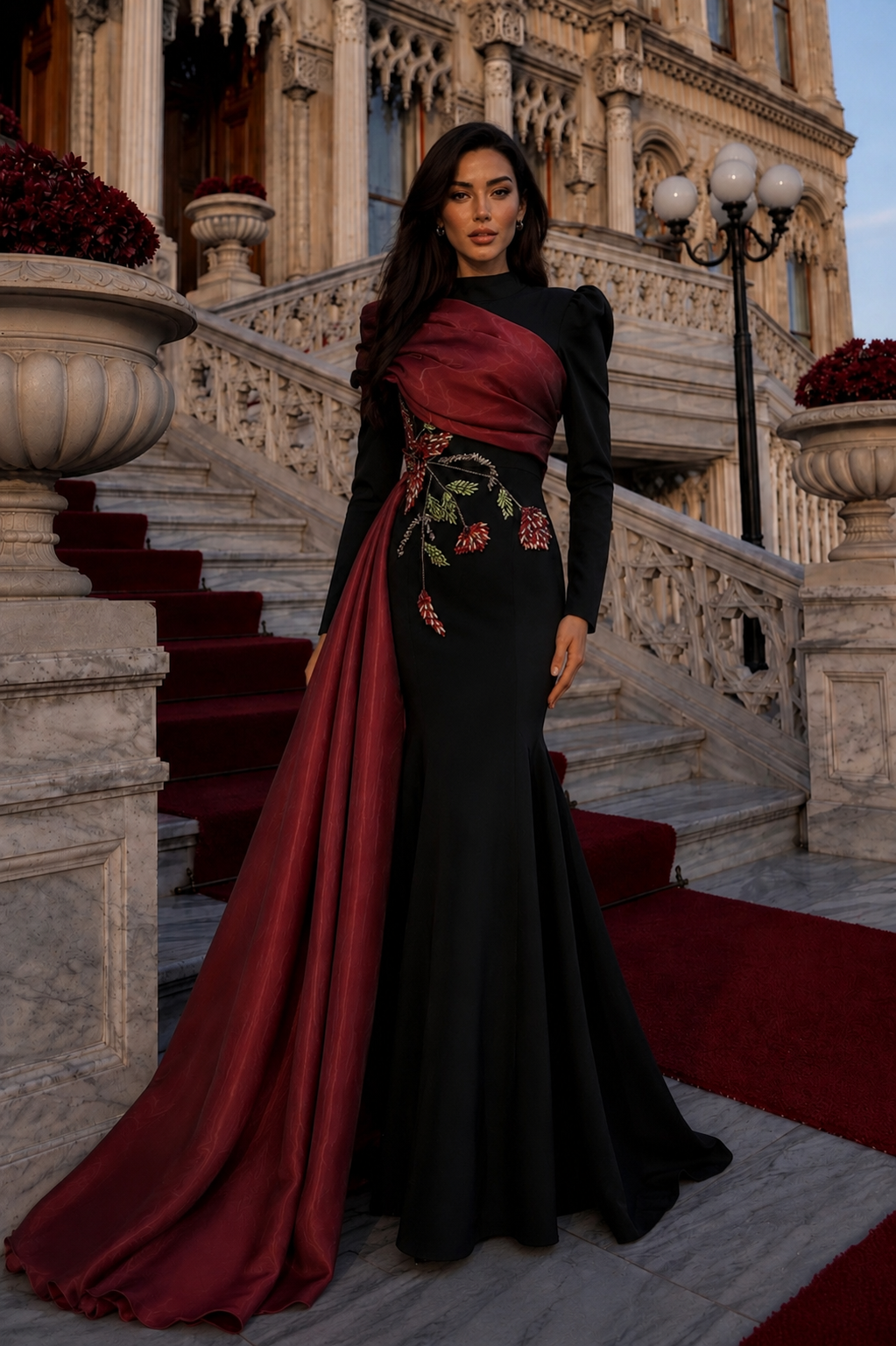 Rosalie Red Embroidered Evening Gown