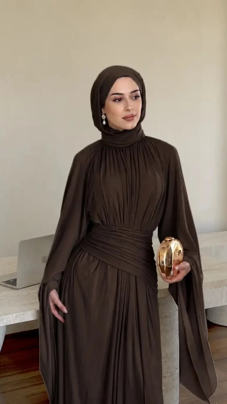 Ophelia Asymmetric Draped Evening Dress - Brown