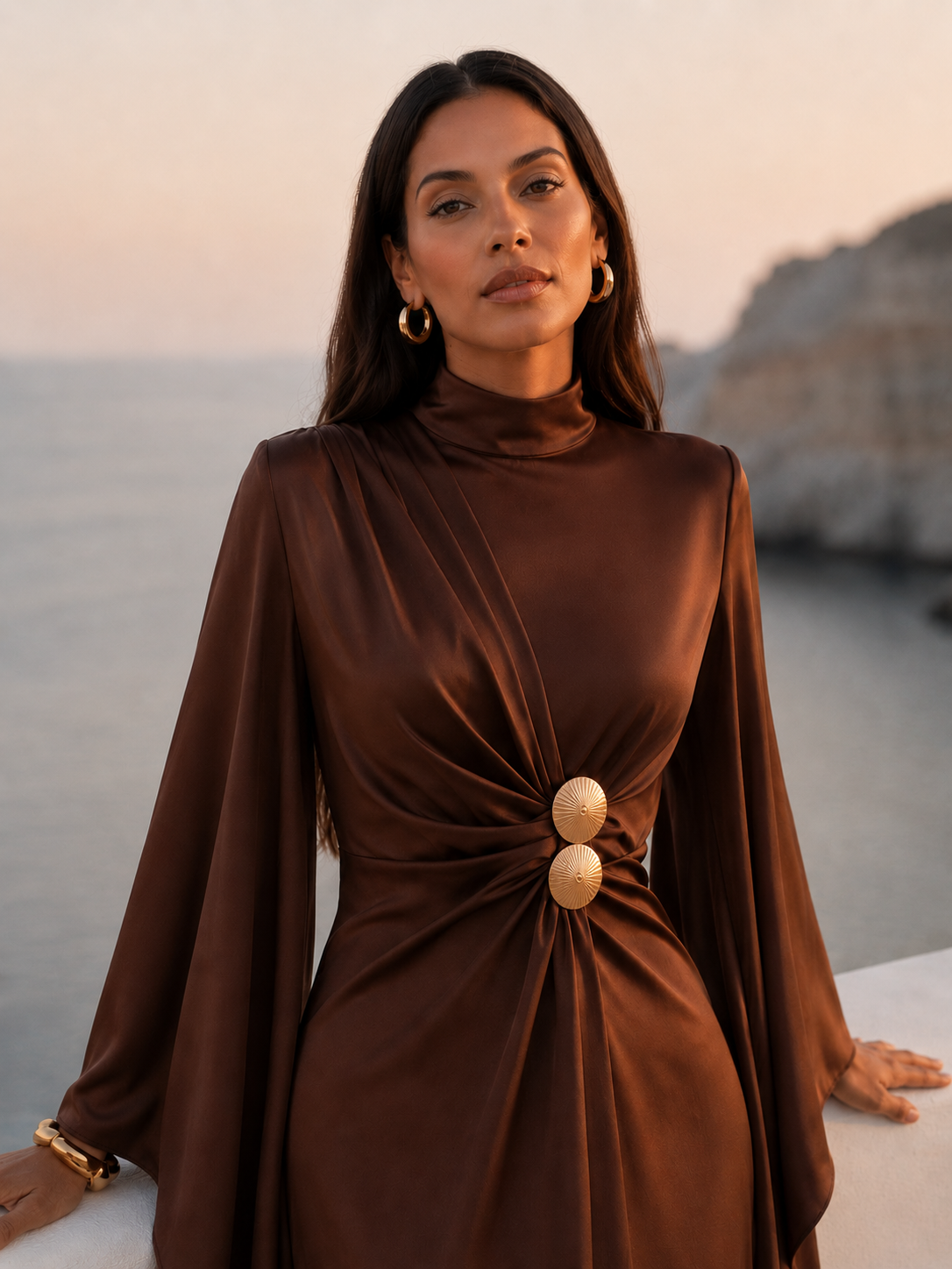 Amara Chocolate Satin Evening Dress