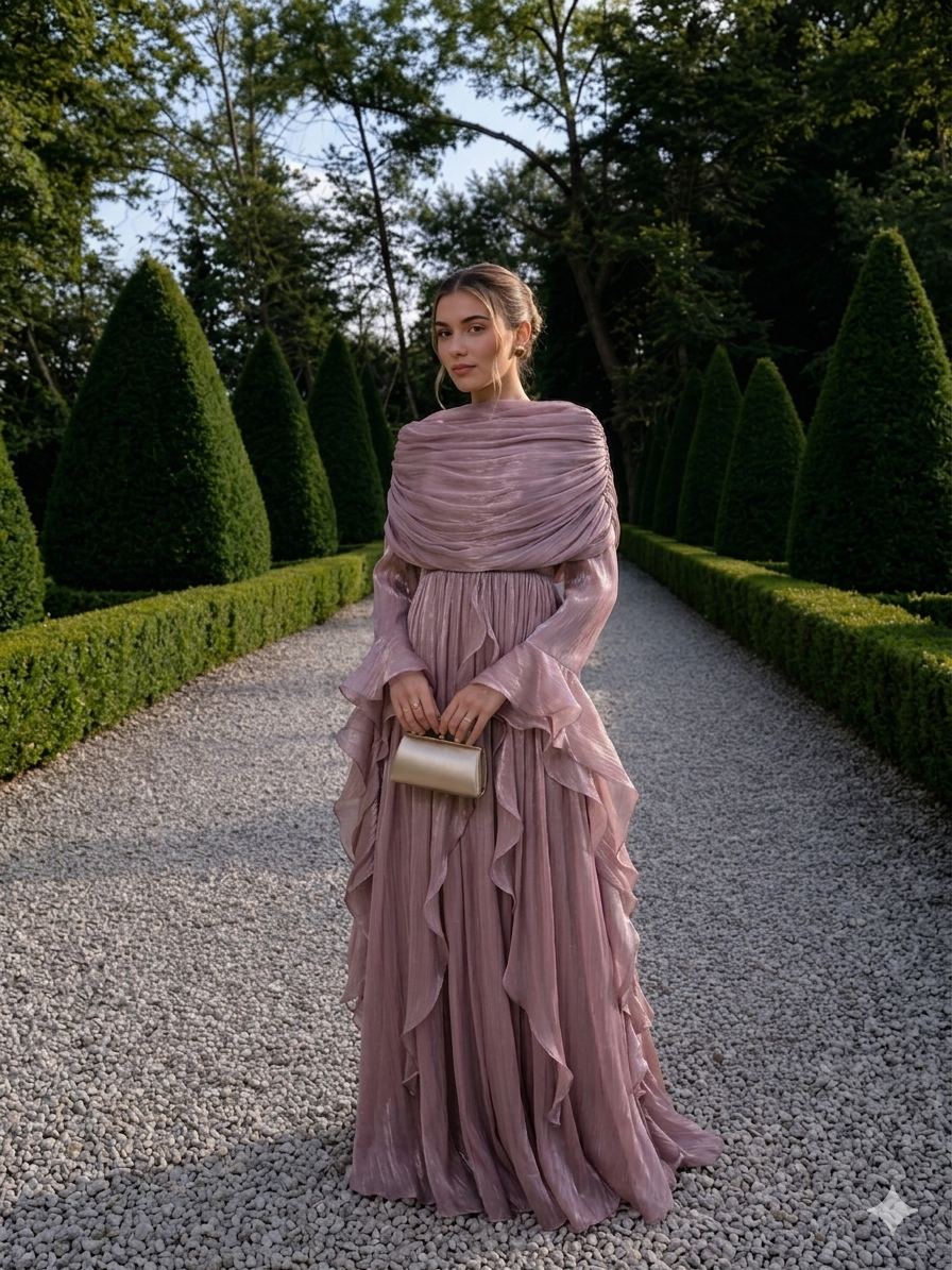Rose Chiffon Modest Evening Gown