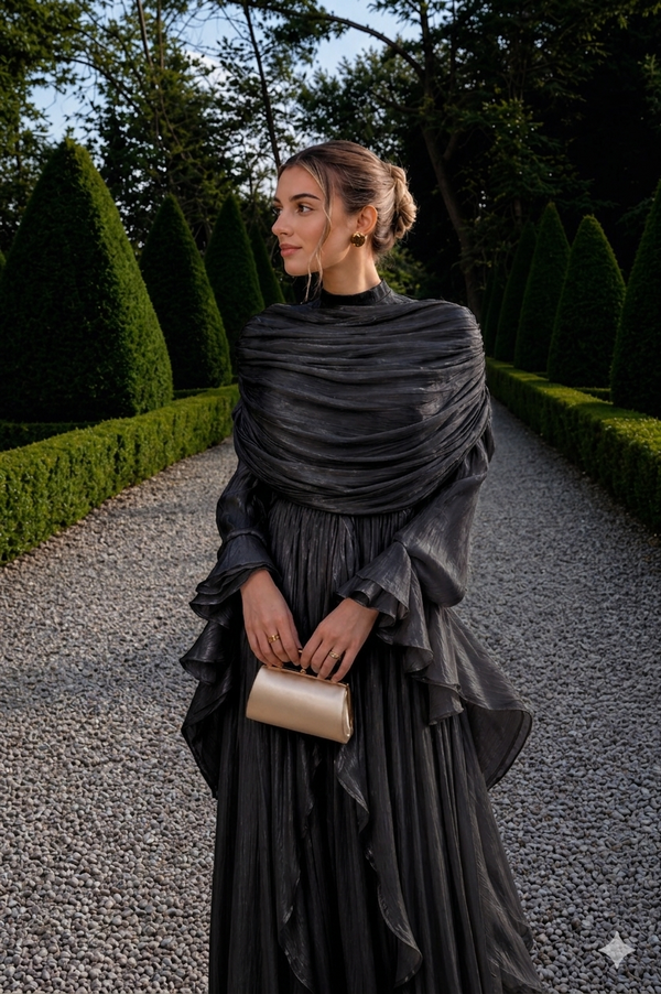 Black Chiffon Modest Evening Gown