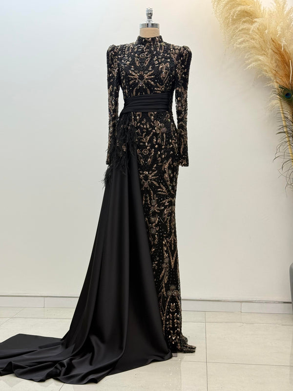 Alessa Evening Dress - Black-Gold