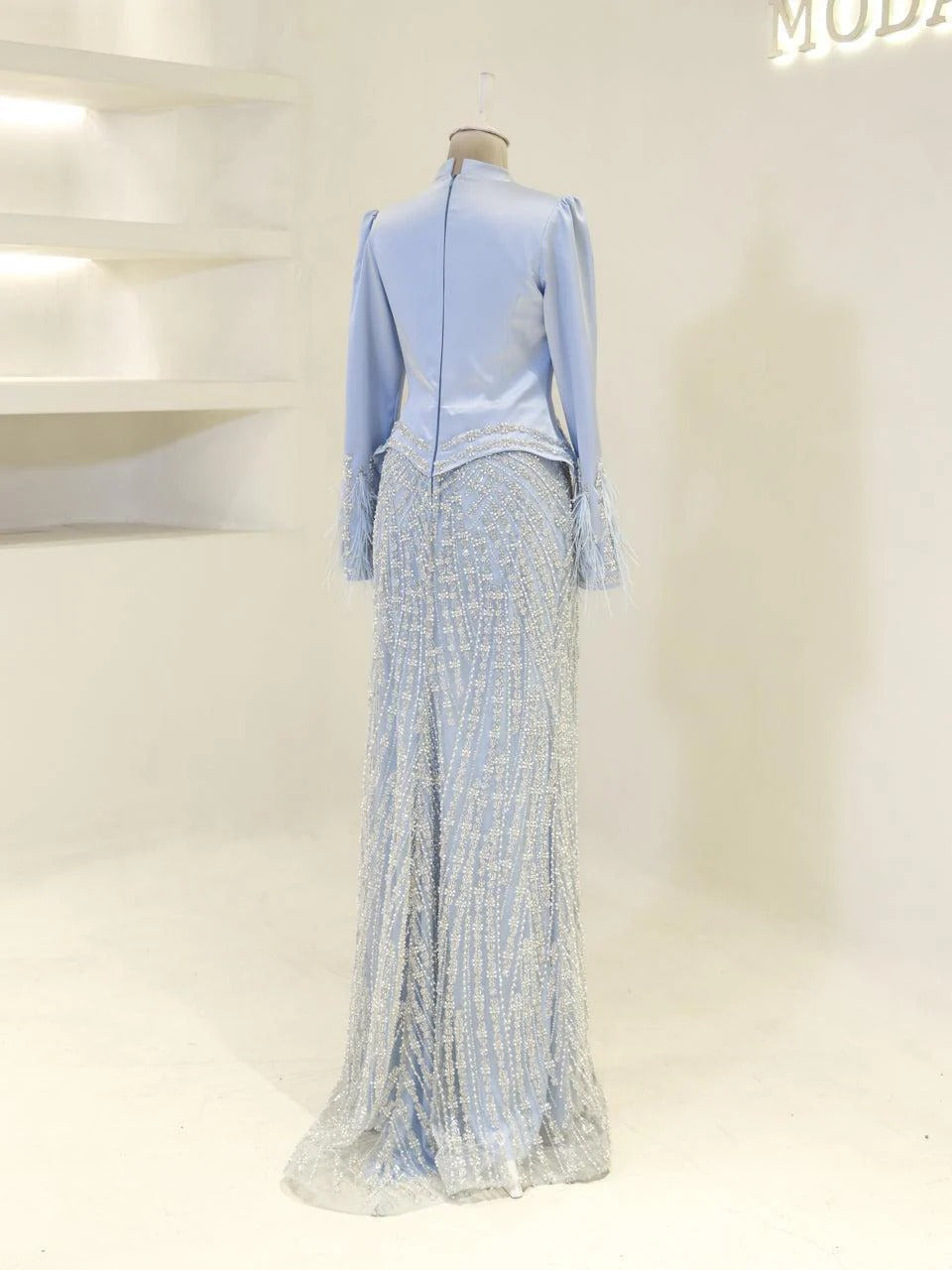Limited Edition Draped Neck Satin Gown - Blue