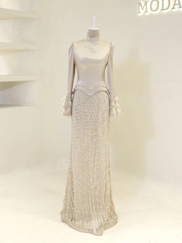 Limited Edition Draped Neck Satin Gown - Cream
