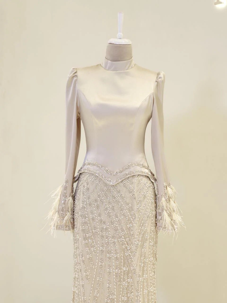 Limited Edition Draped Neck Satin Gown - Cream