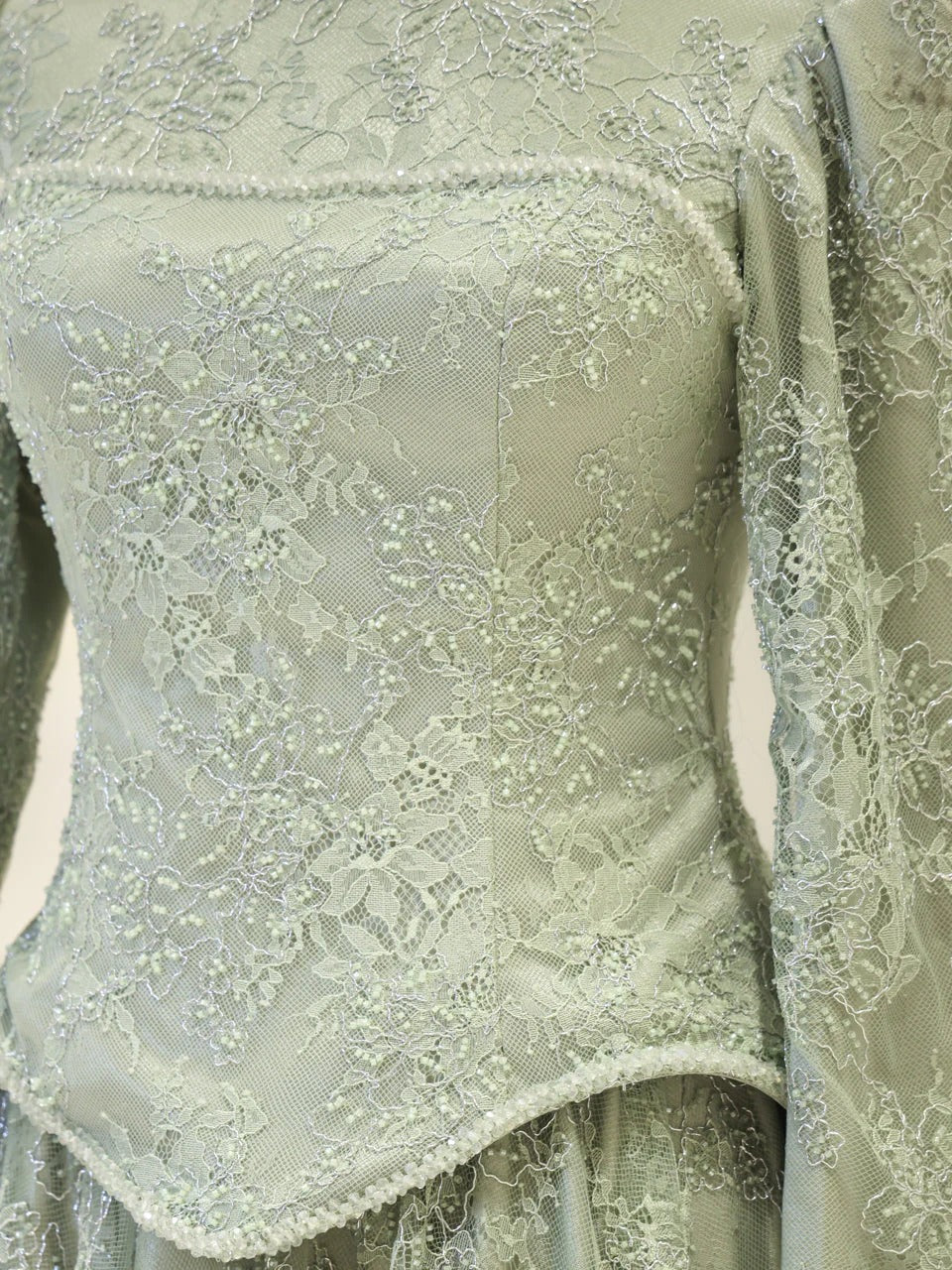 Lace Corset Modest Evening Gown - Mint