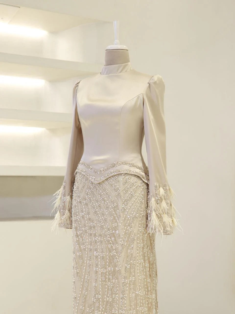 Limited Edition Draped Neck Satin Gown - Cream