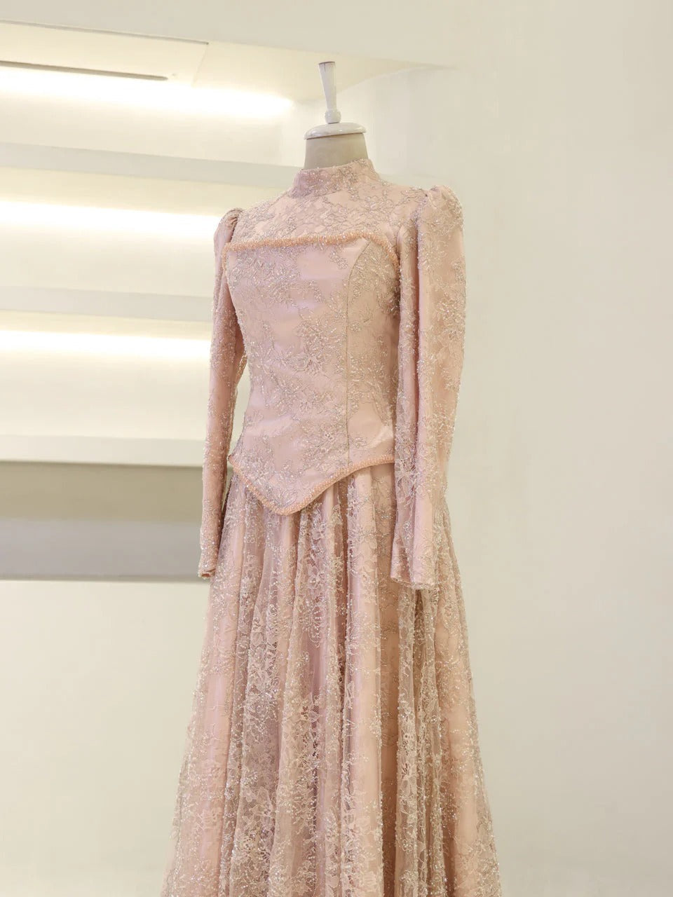 Lace Corset Modest Evening Gown - Poudra