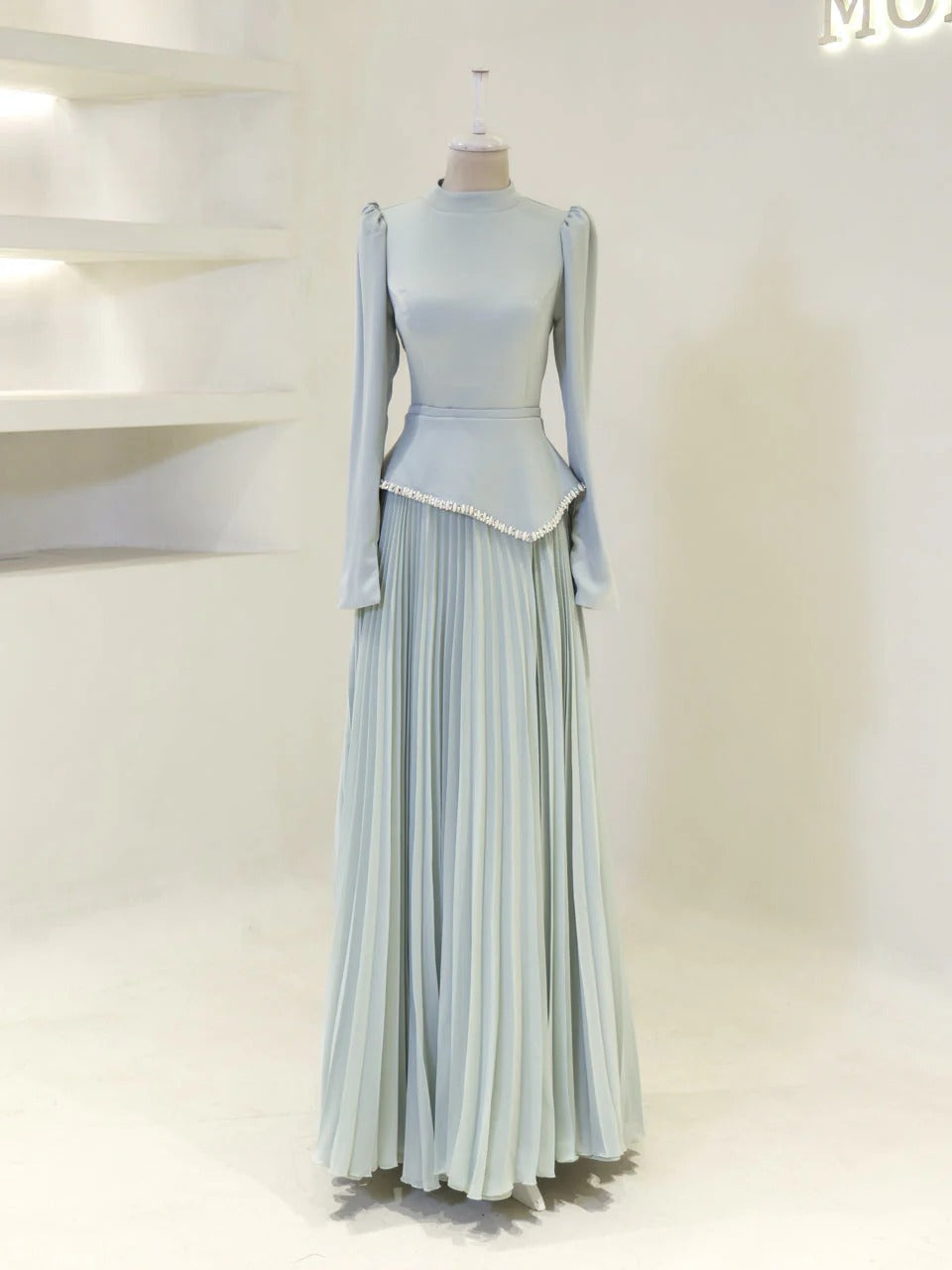 Elegant Beaded Maxi Evening Gown - Baby Blue