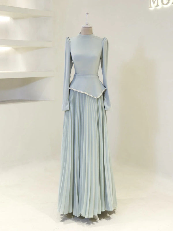 Elegant Beaded Maxi Evening Gown - Baby Blue