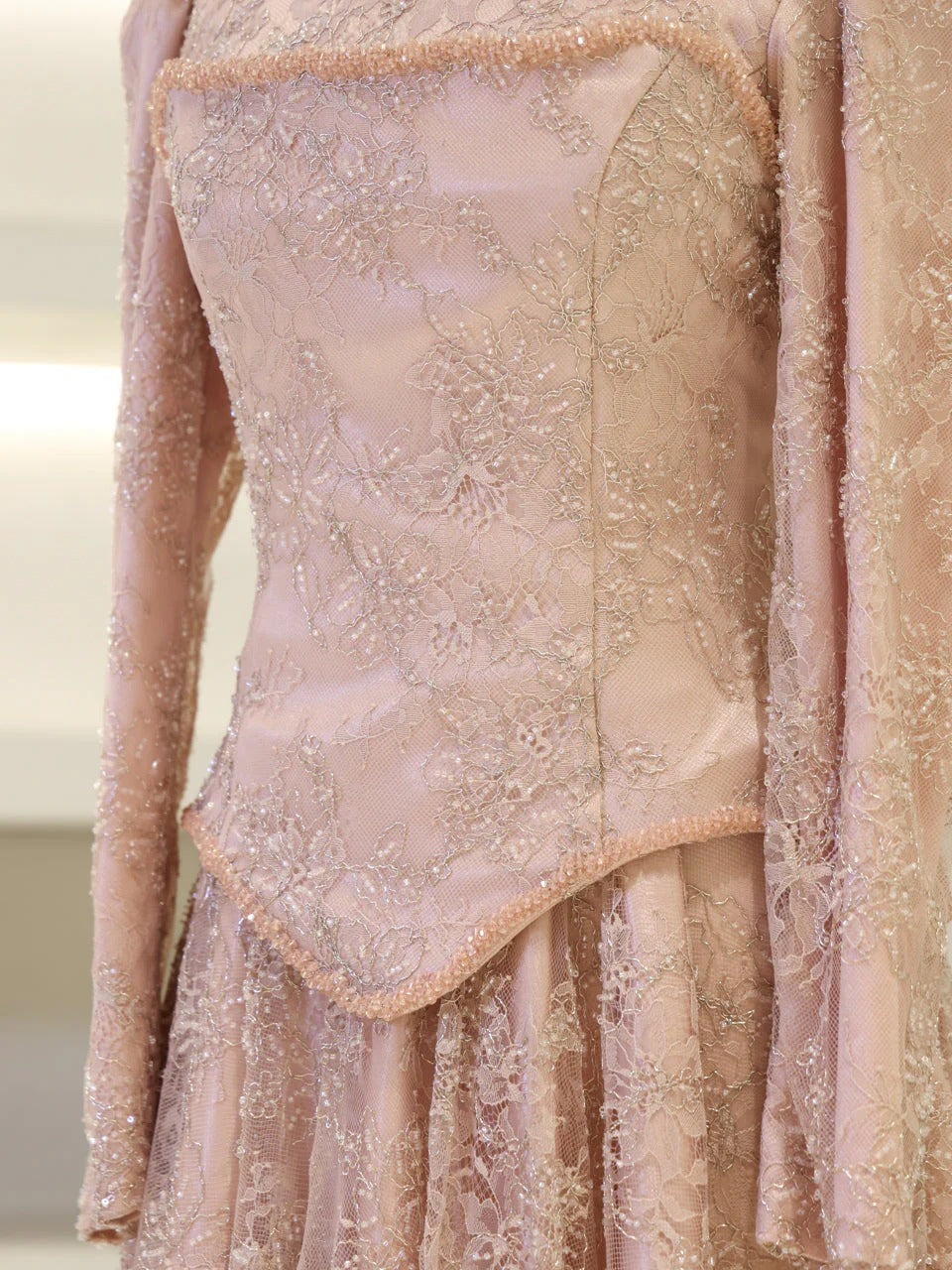 Lace Corset Modest Evening Gown - Poudra