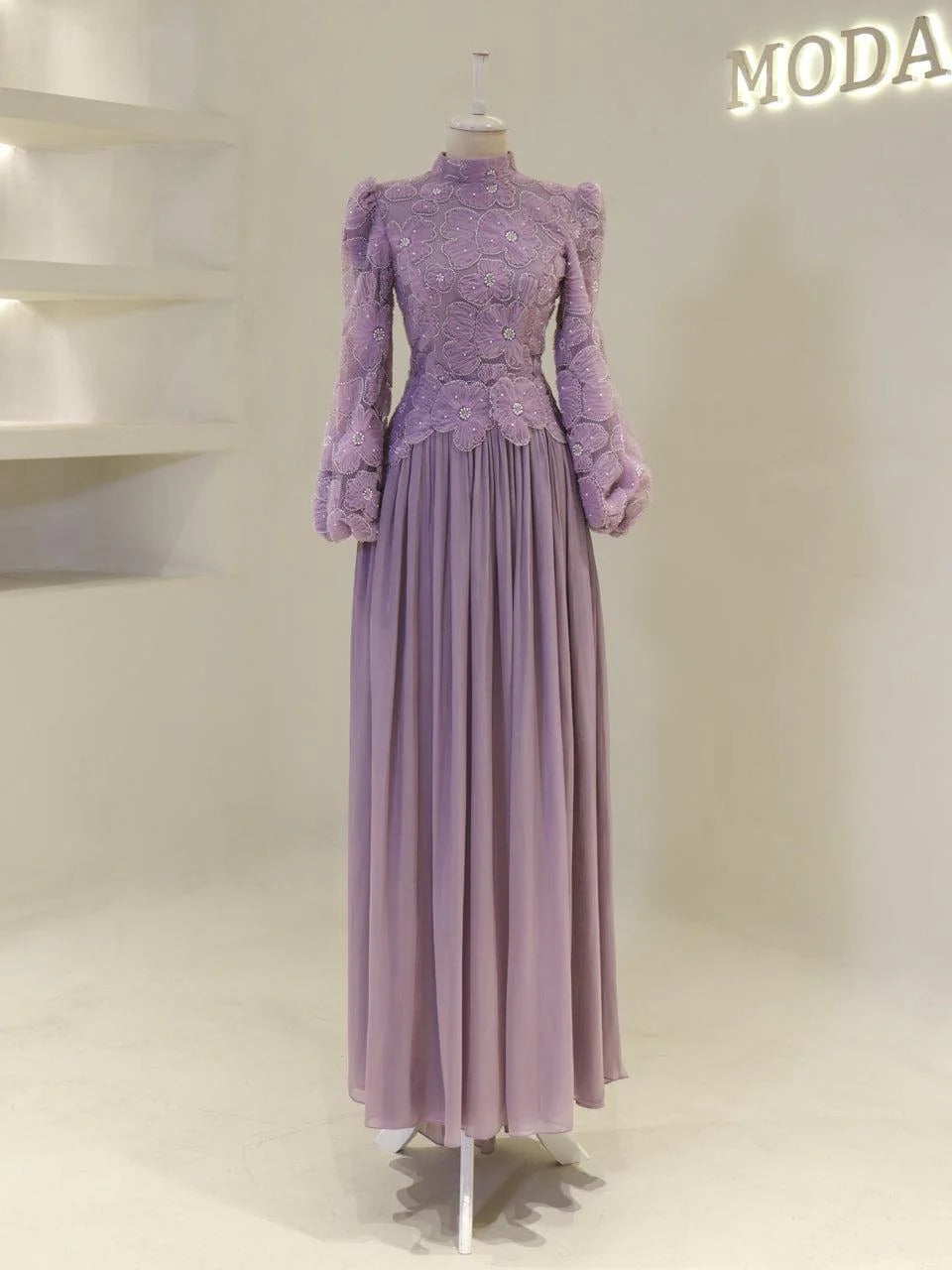 Arwen Embroidered Balloon Sleeve Gown