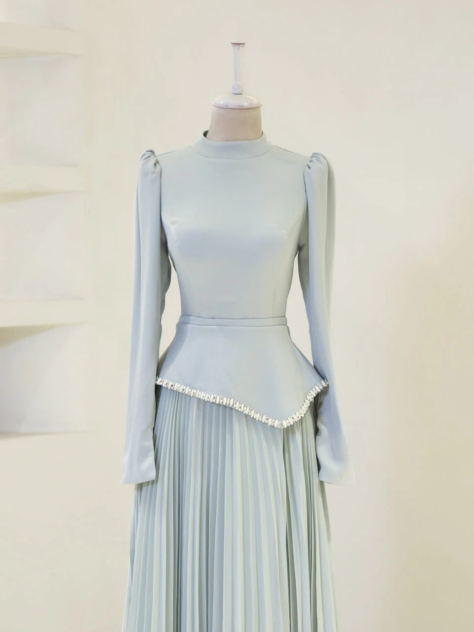 Elegant Beaded Maxi Evening Gown - Baby Blue