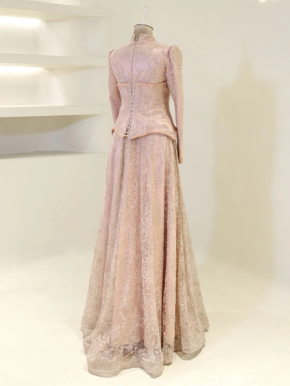 Lace Corset Modest Evening Gown - Poudra