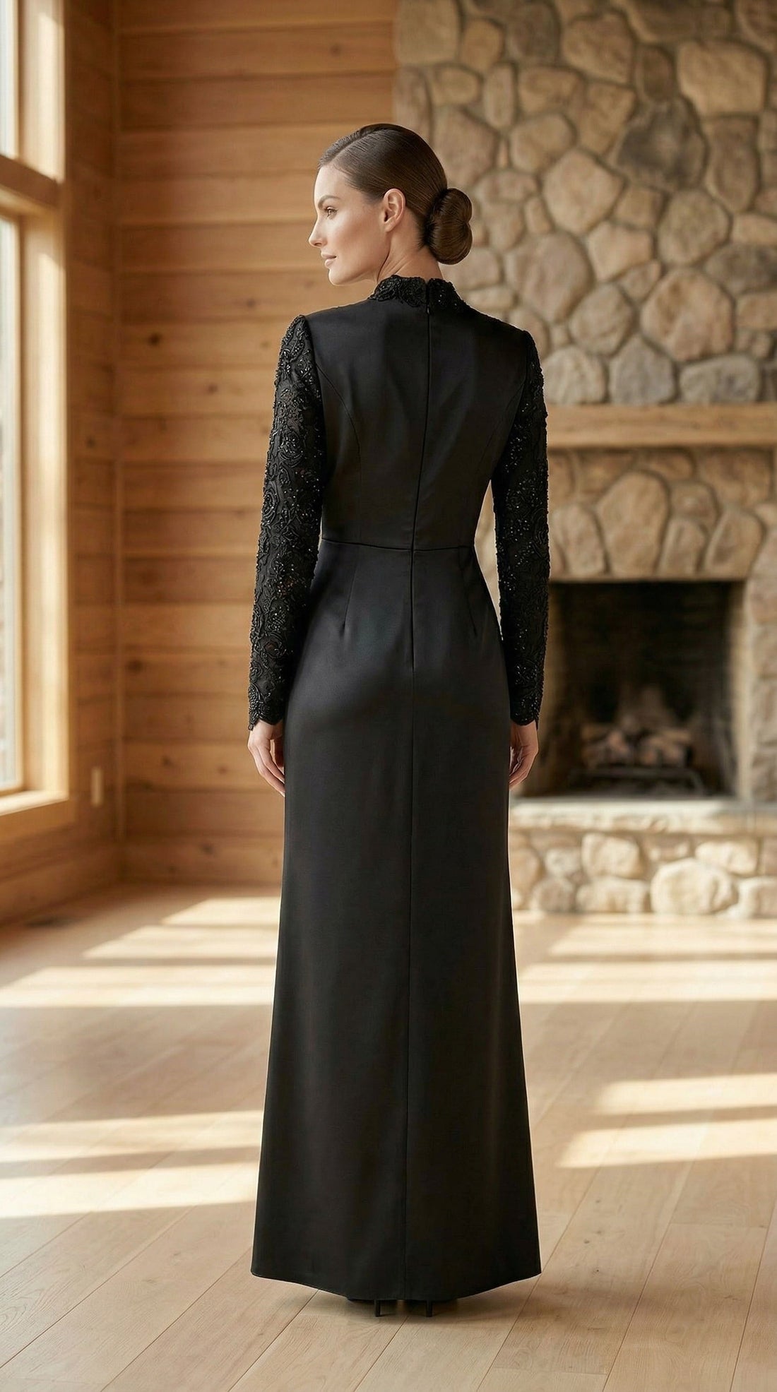 Maryam Black Evening Gown | Modest Long Sleeve Formal Dress
